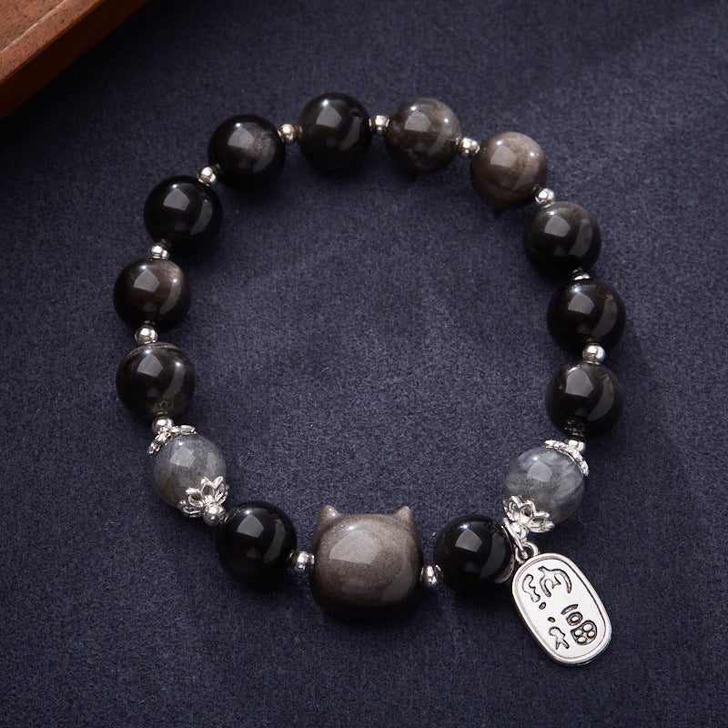 Cat Obsidian Good Luck Bracelet