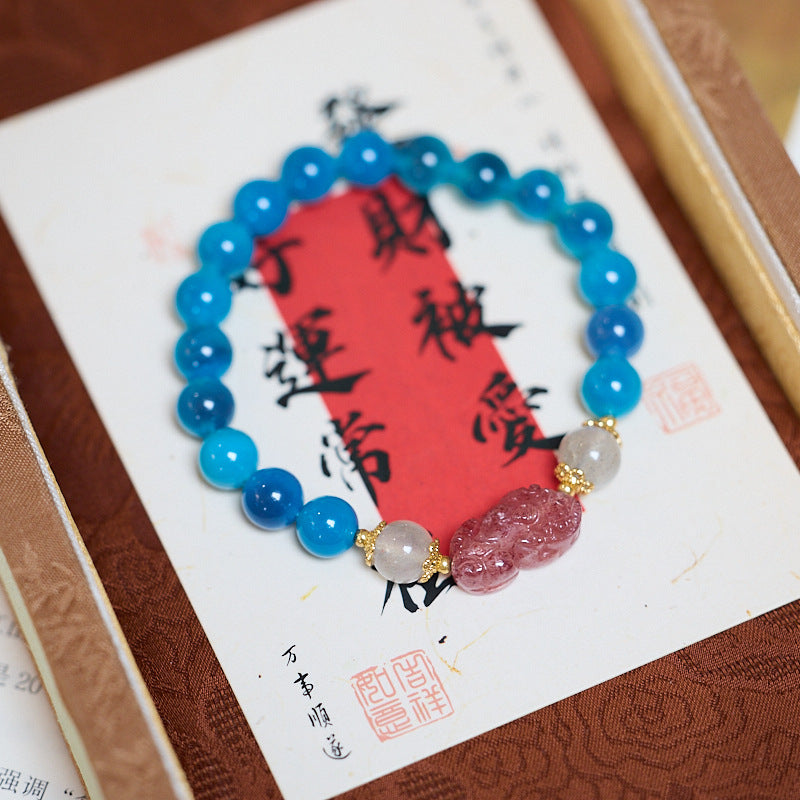 Blue Agate Strawberry Crystal Brave Bracelet