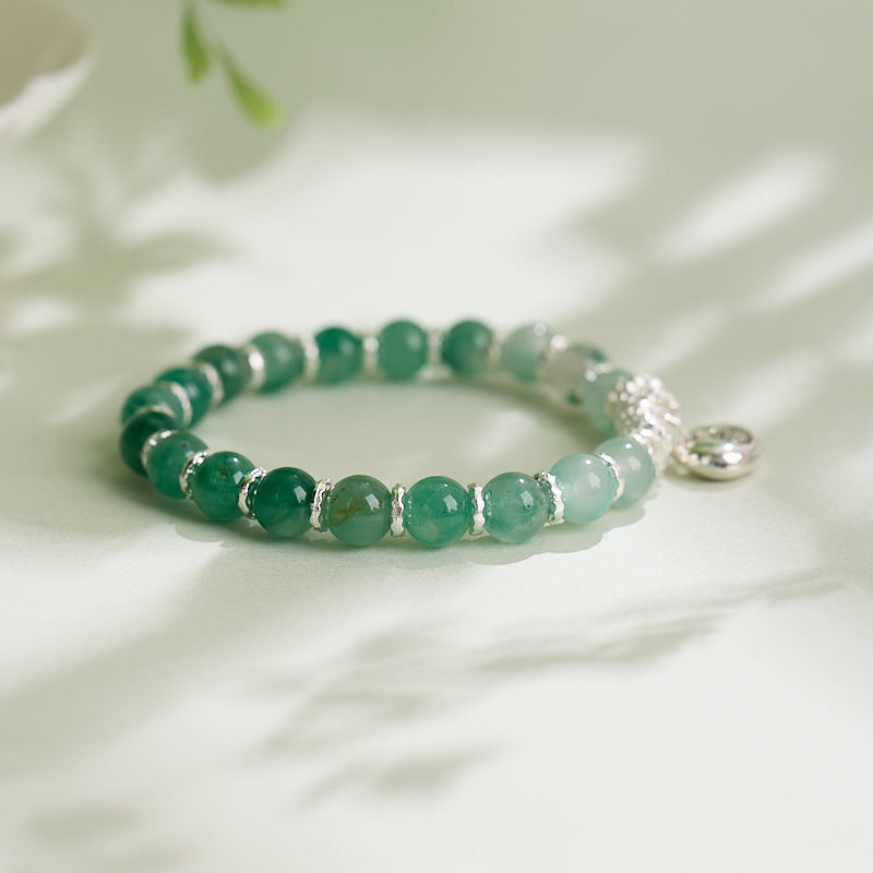 African Emerald Crushed Silver Money Pouch Bracelet