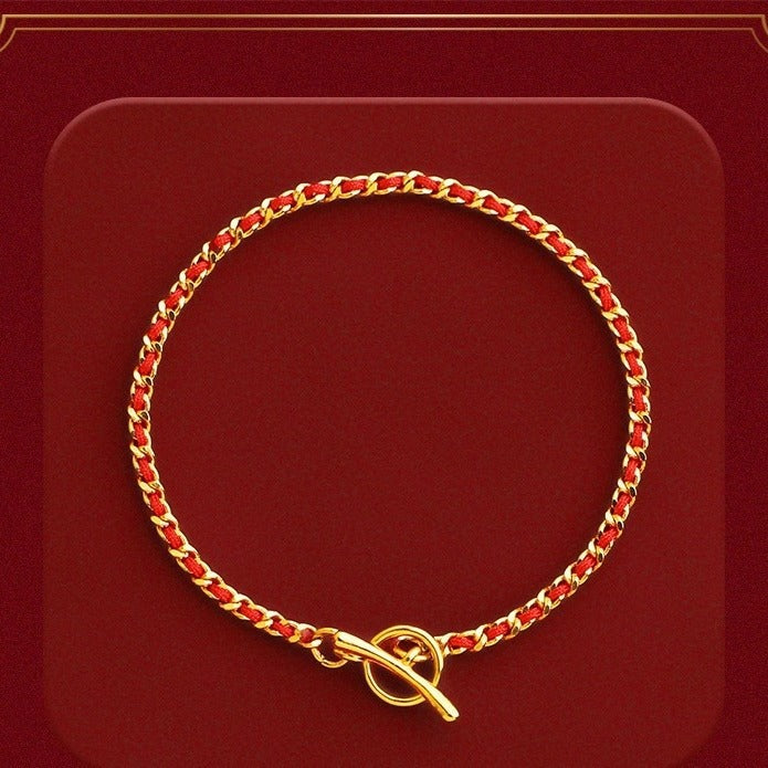 Gold-Plated Red Rope Bracelet