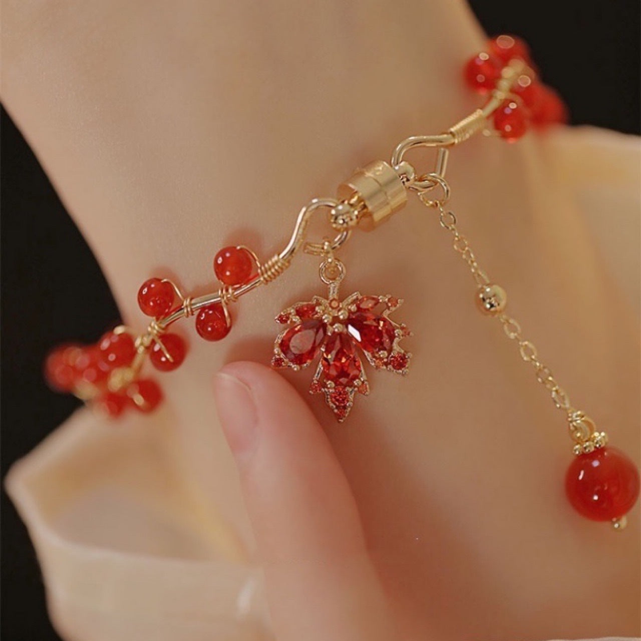 Maple Leaf Shape Natural Red Agate Bracelet