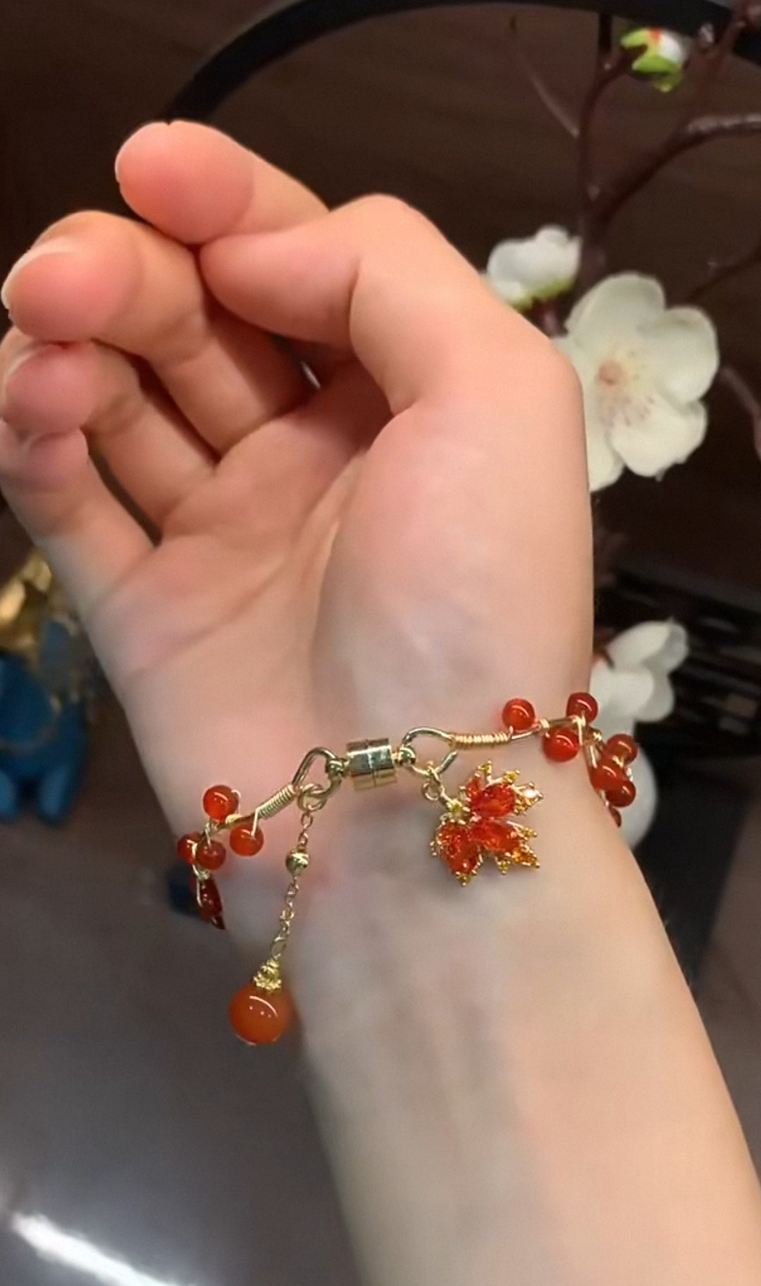 Maple Leaf Shape Natural Red Agate Bracelet