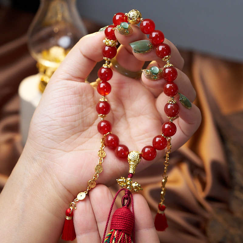 Onyx Five Emperor's Money Vajra Pestle Holding Rosary Bead