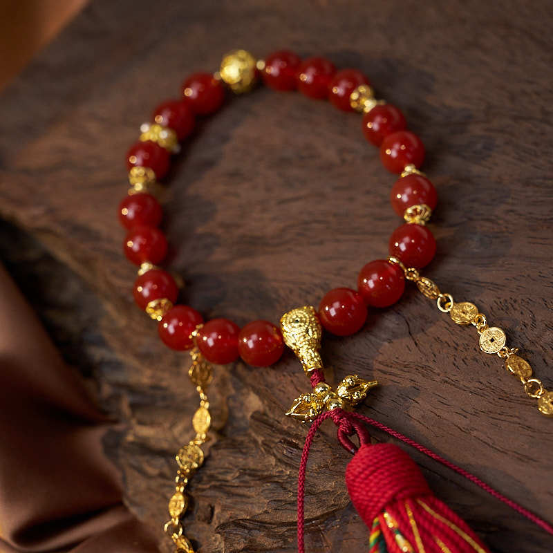 Onyx Five Emperor's Money Vajra Pestle Holding Rosary Bead