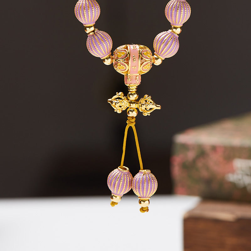 Pink Ash Glazed Vajra Pestle and Mortar Strings