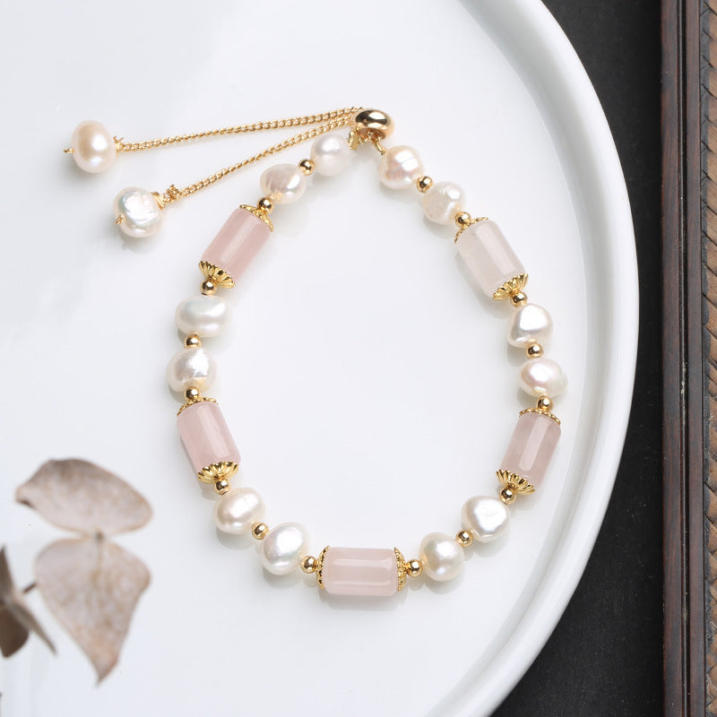 Pink Crystal Pearl Bracelet