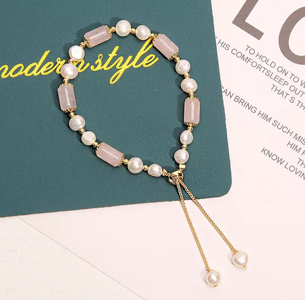 Pink Crystal Pearl Bracelet