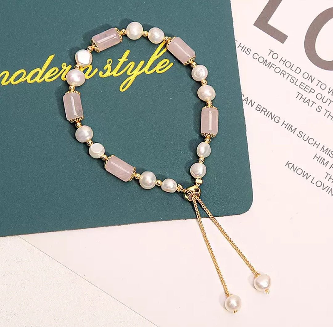 Pink Crystal Pearl Bracelet