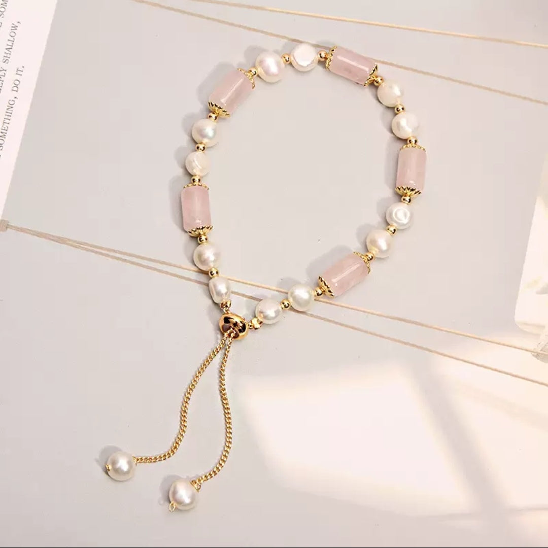 Pink Crystal Pearl Bracelet