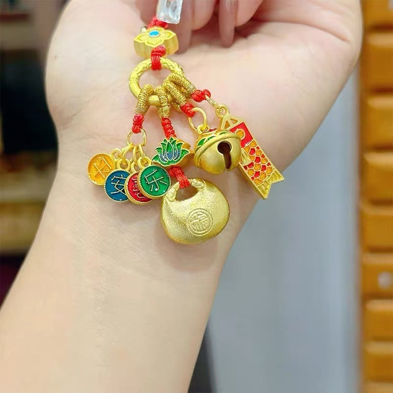 Gold Lock Auspicious Keychain