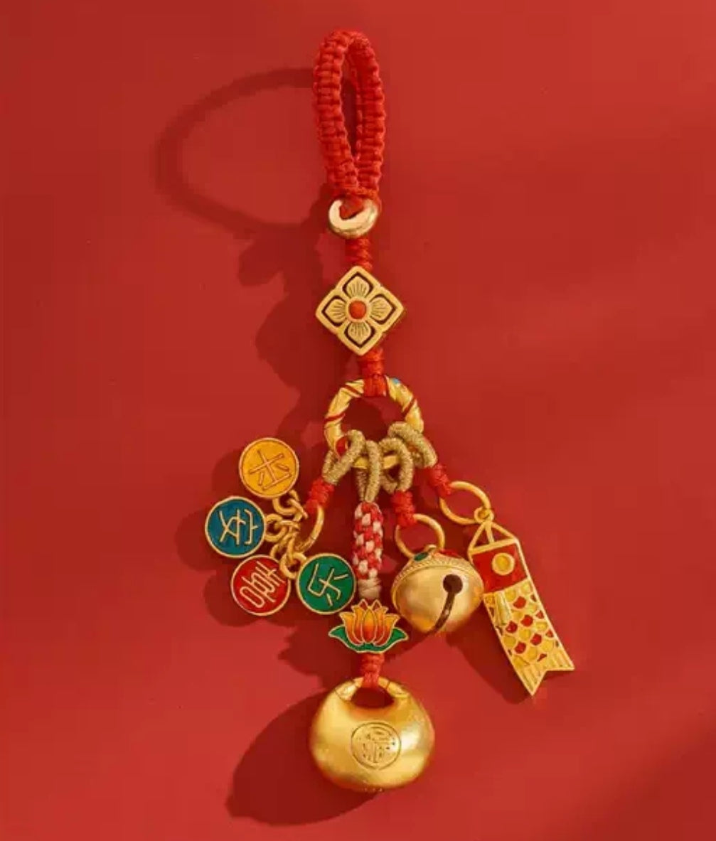 Gold Lock Auspicious Keychain