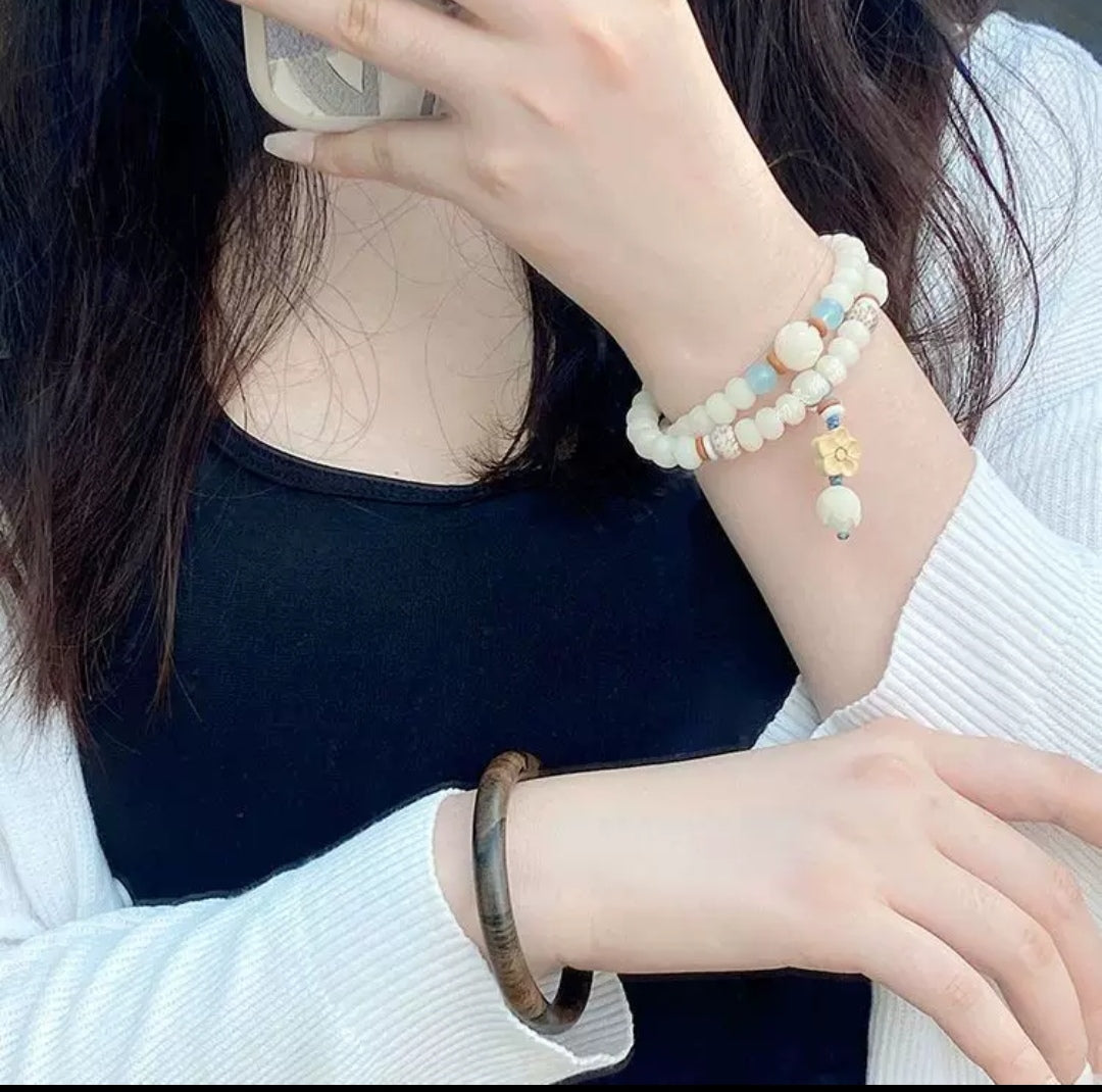 White Jade Bodhi Double Ring String