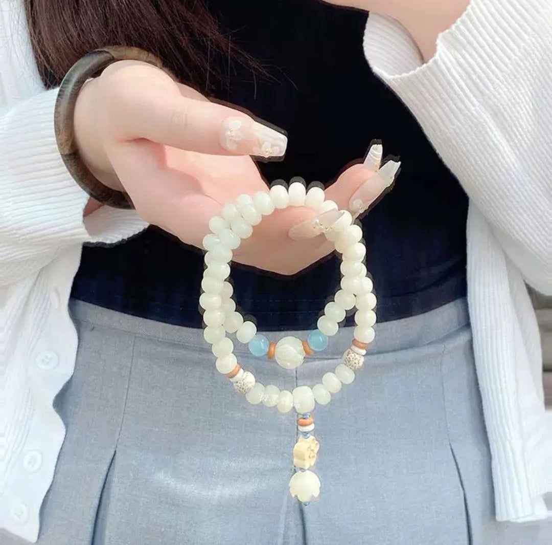 White Jade Bodhi Double Ring String