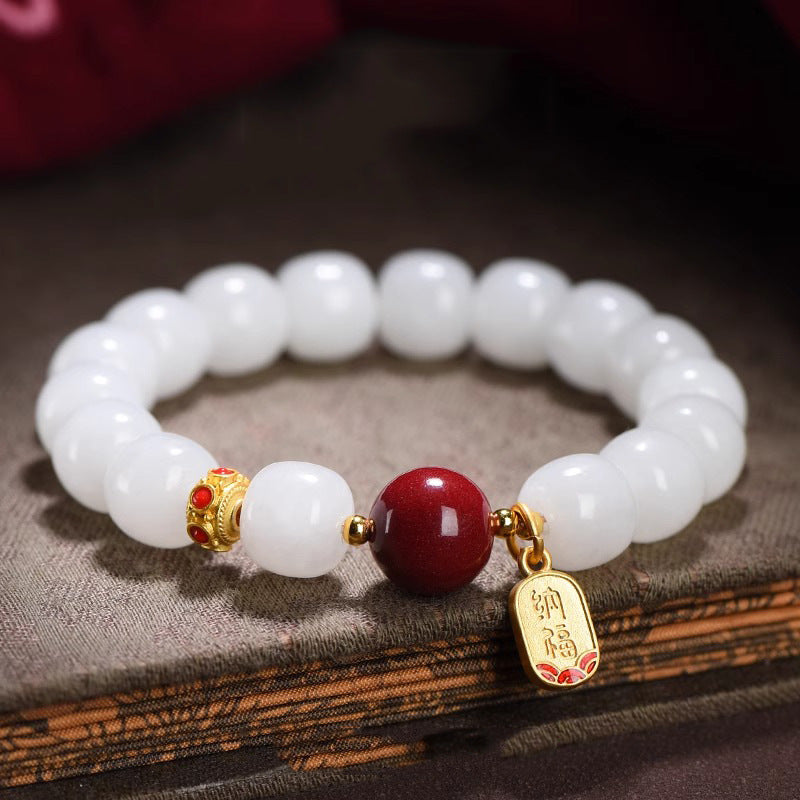 Xinjiang White Jade Bodhi Cinnabar String