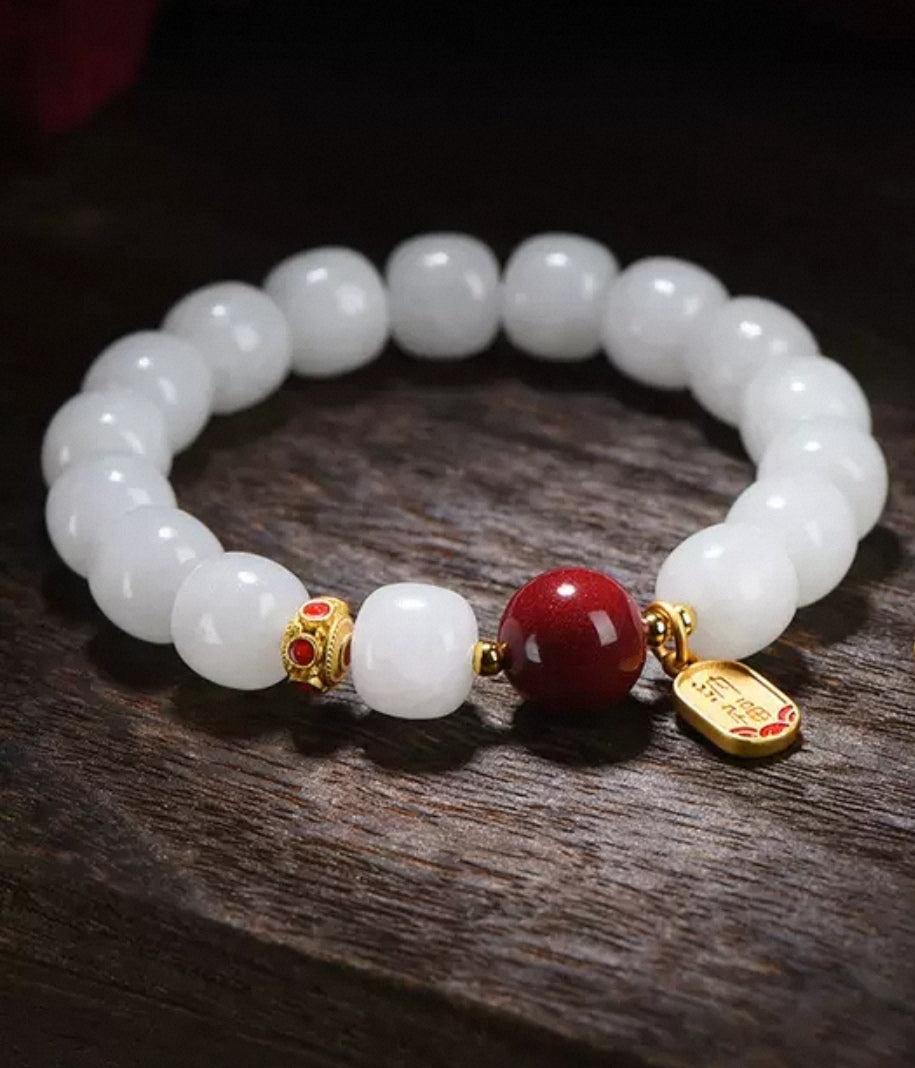 Xinjiang White Jade Bodhi Cinnabar String