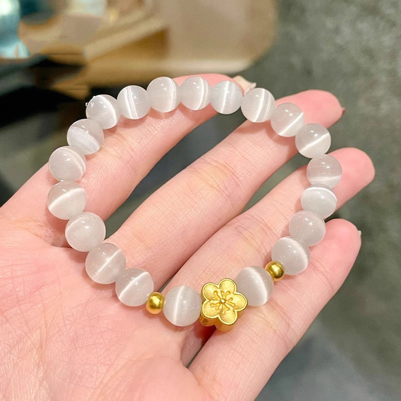 Peach Blossom White Cat's Eye Bracelet