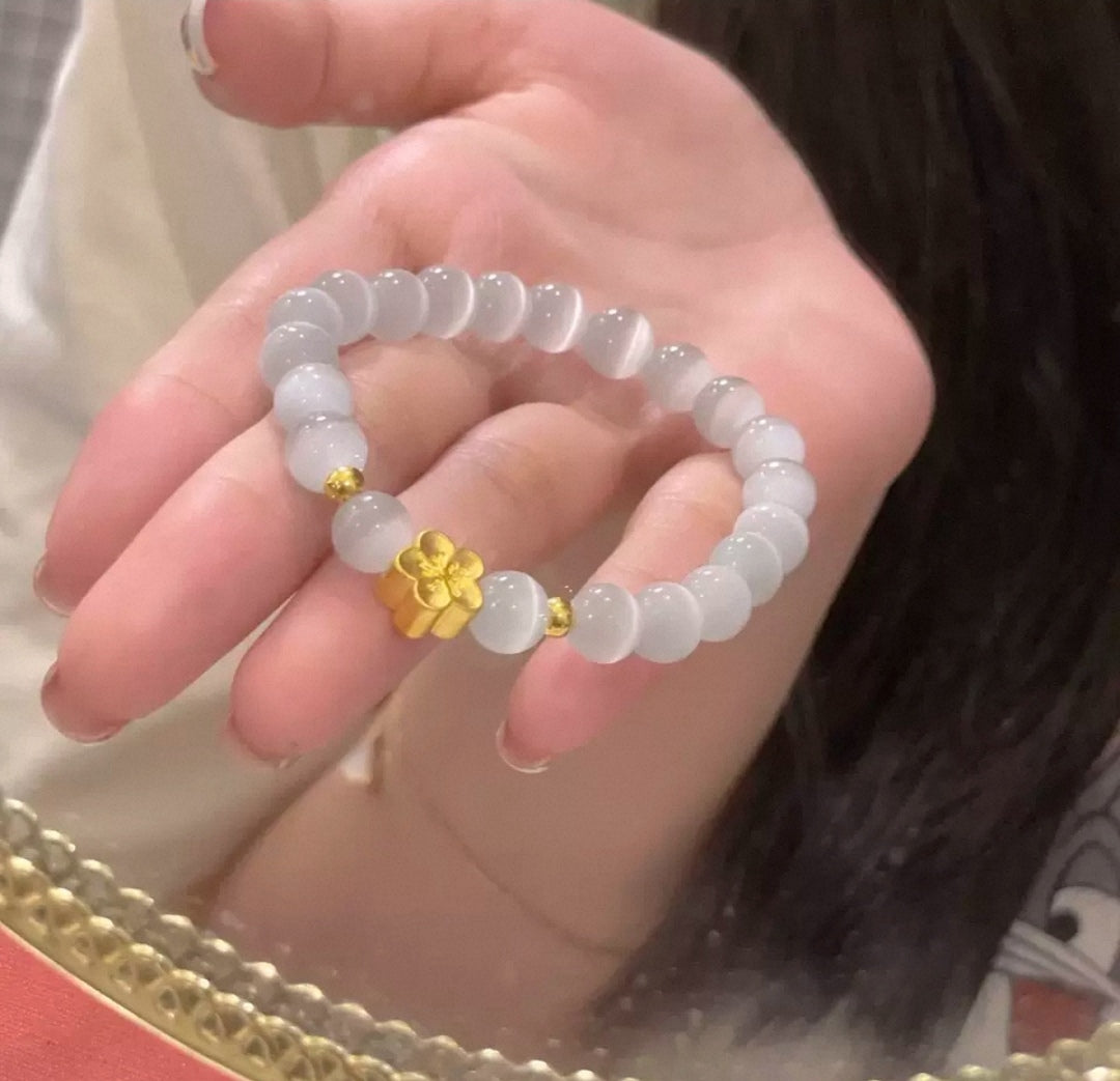 Peach Blossom White Cat's Eye Bracelet