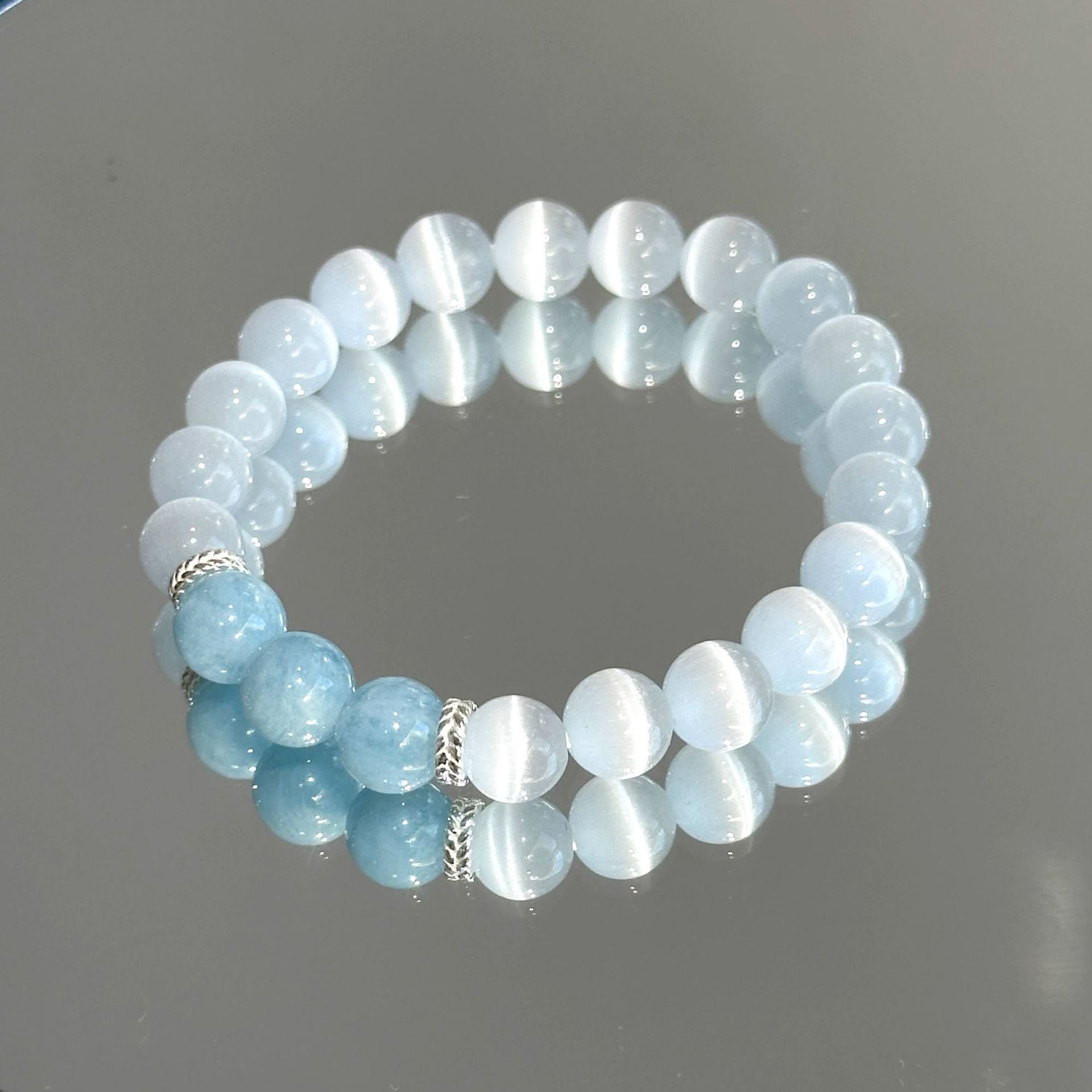 Blue Aquamarine and Cat's Eye String