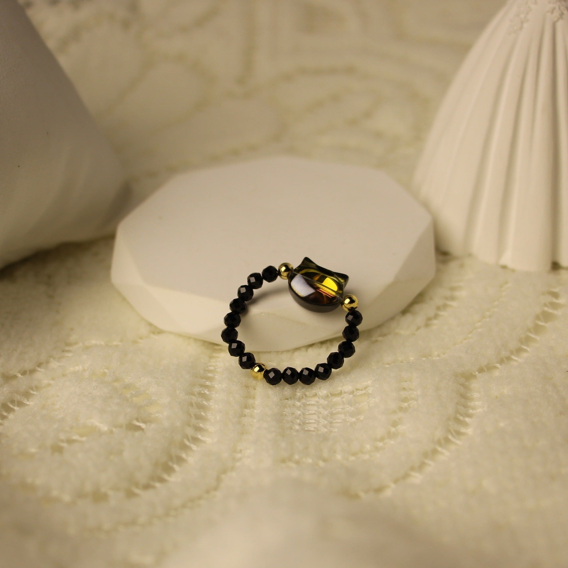 Black Spinel Cat Ring