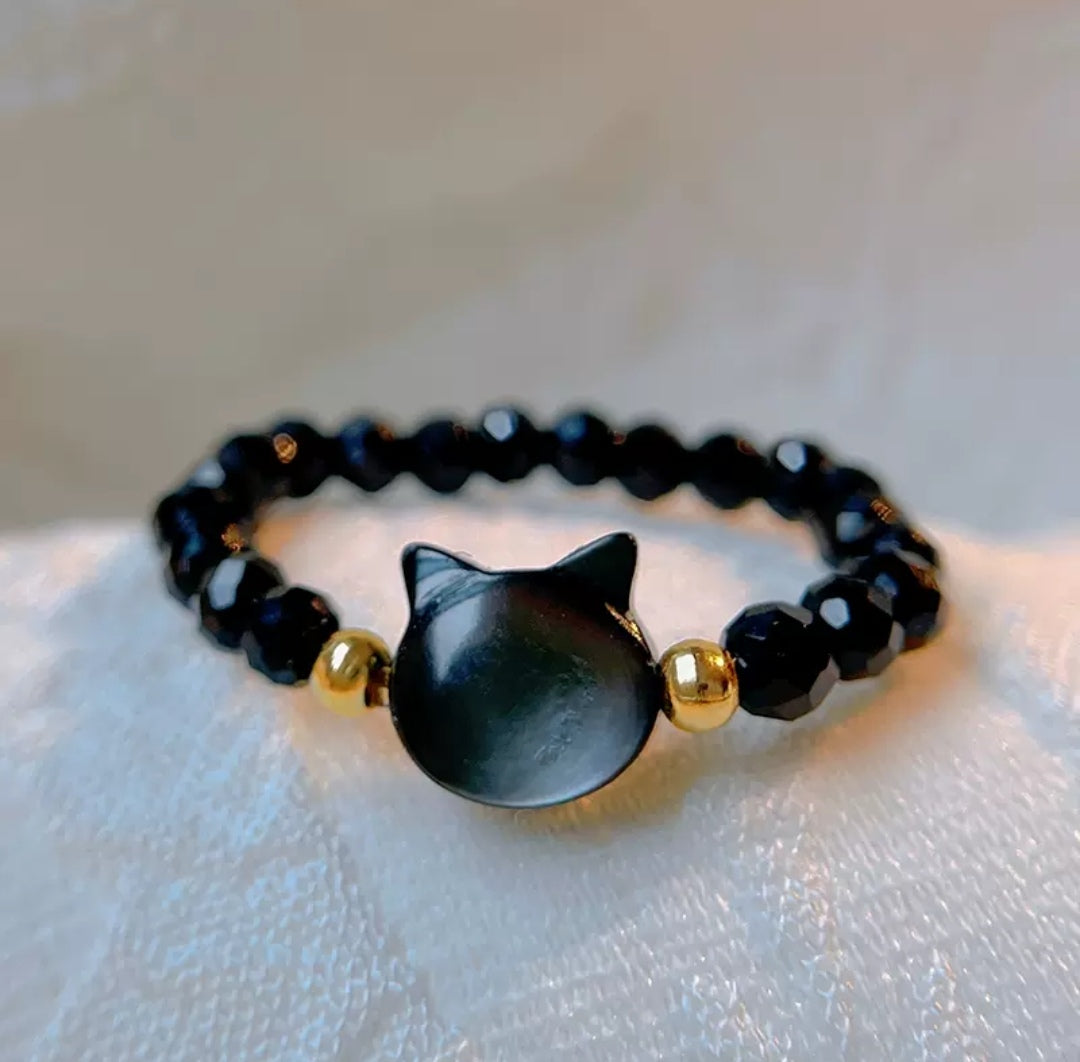 Black Spinel Cat Ring