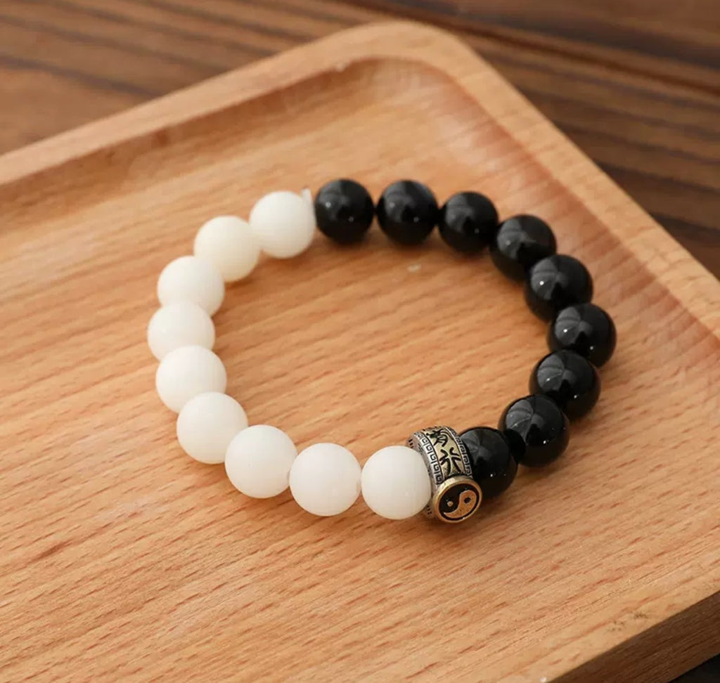 Obsidian White Bodhi Yin Yang String