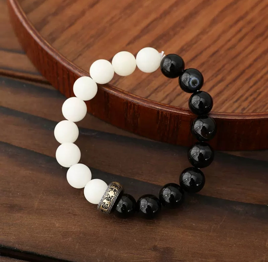 Obsidian White Bodhi Yin Yang String