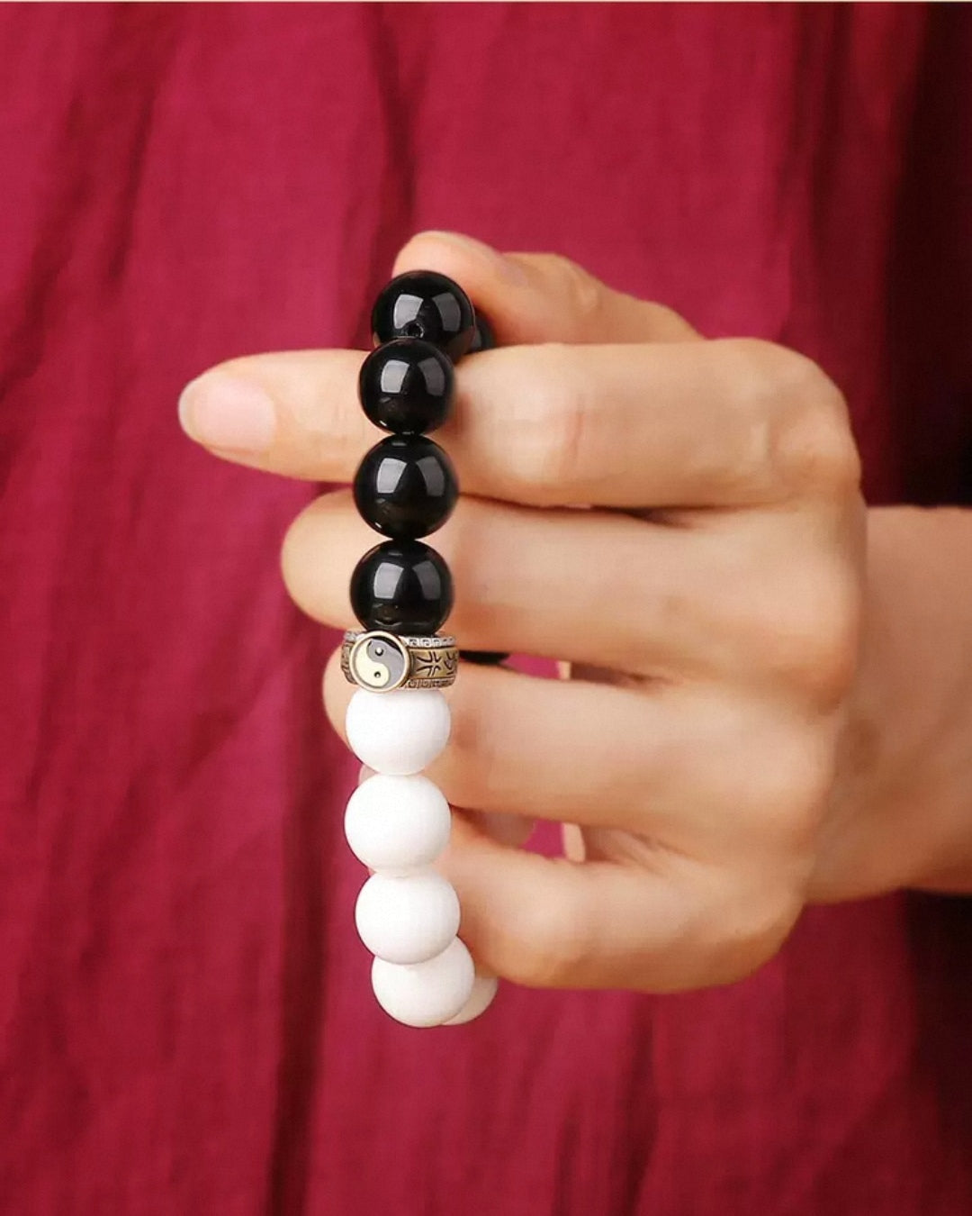 Obsidian White Bodhi Yin Yang String