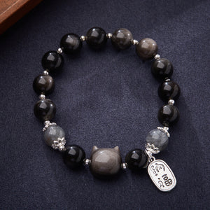 Cat Obsidian Good Luck Bracelet