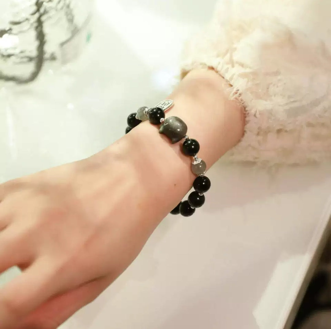 Cat Obsidian Good Luck Bracelet