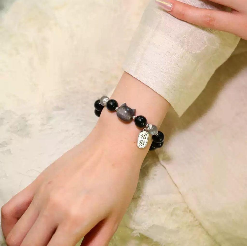 Cat Obsidian Good Luck Bracelet