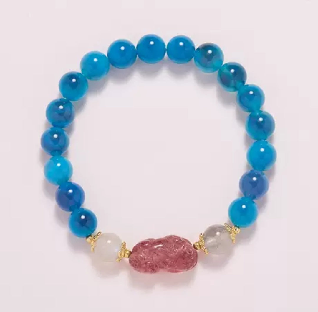 Blue Agate Strawberry Crystal Brave Bracelet