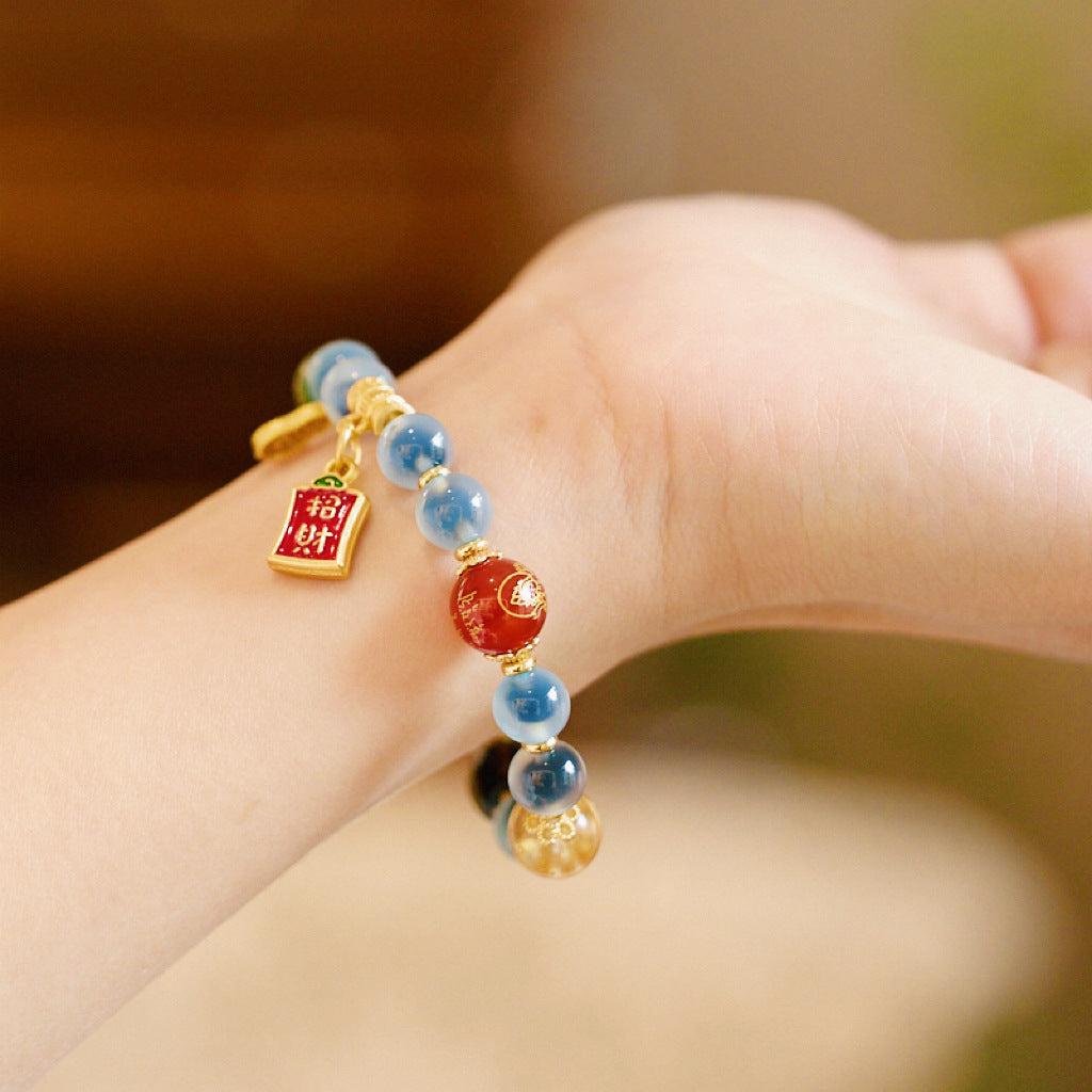 Blue Coagulated Agate Five Paths to Fortune String