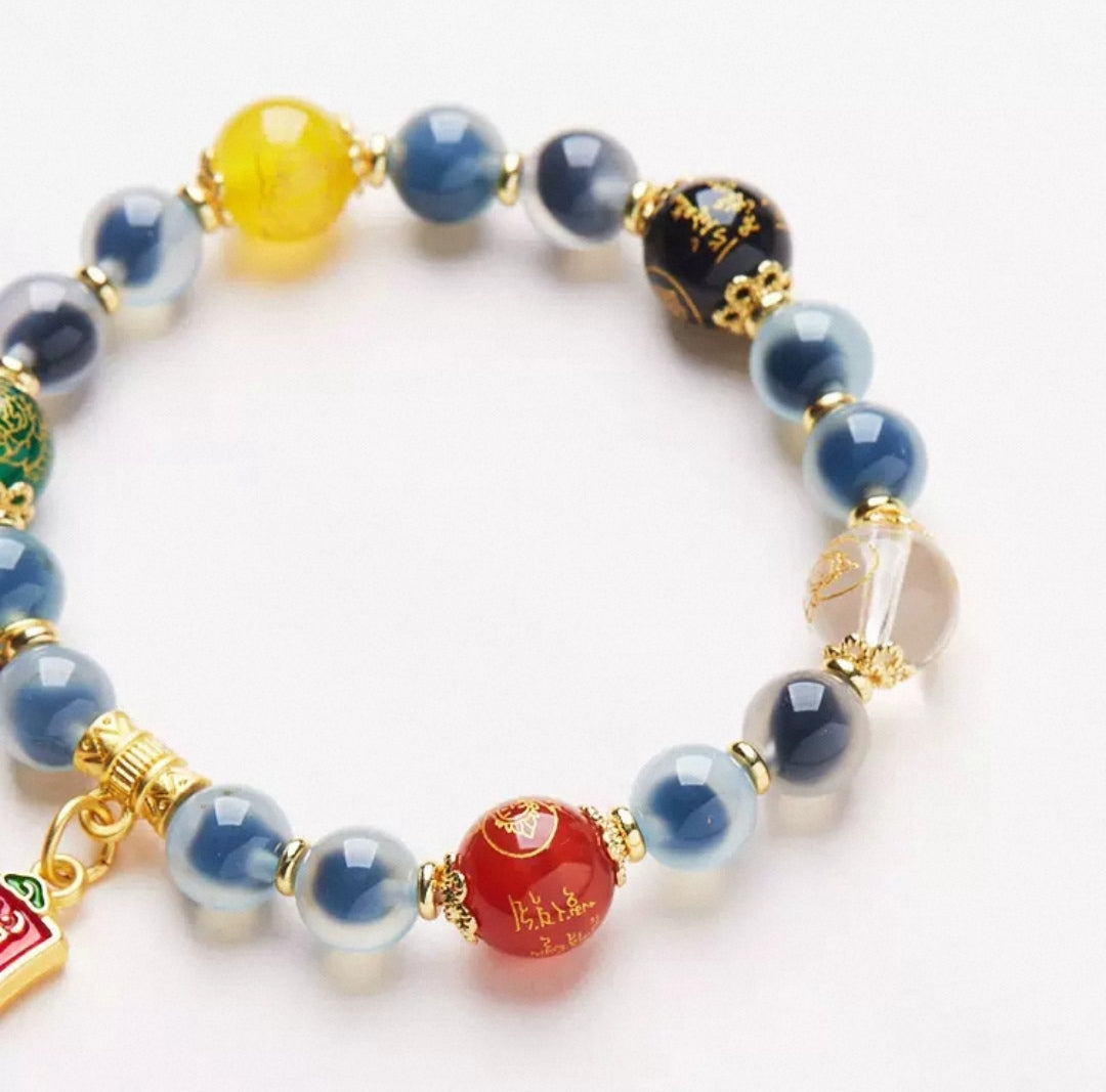 Blue Coagulated Agate Five Paths to Fortune String