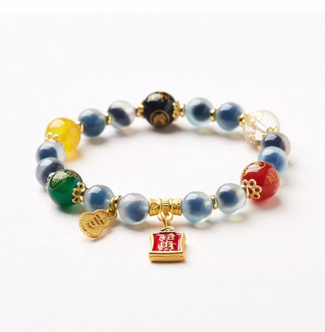 Blue Coagulated Agate Five Paths to Fortune String