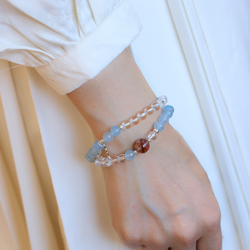 Aquamarine White Crystal Strand