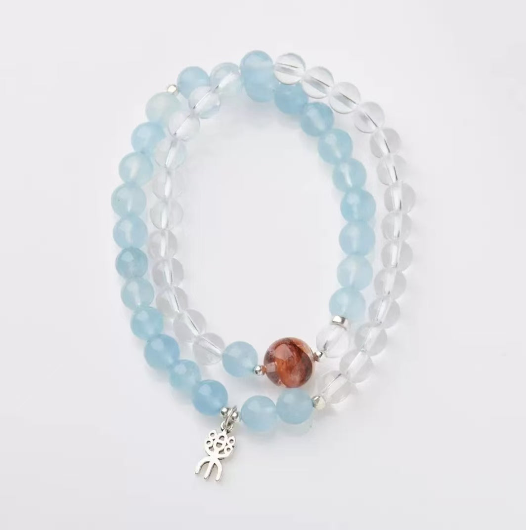 Aquamarine White Crystal Strand