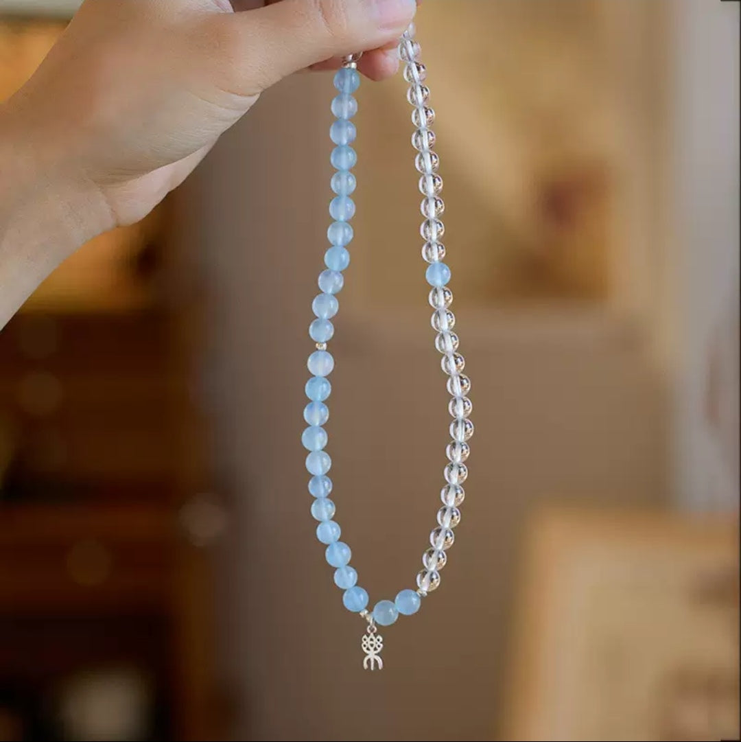 Aquamarine White Crystal Strand