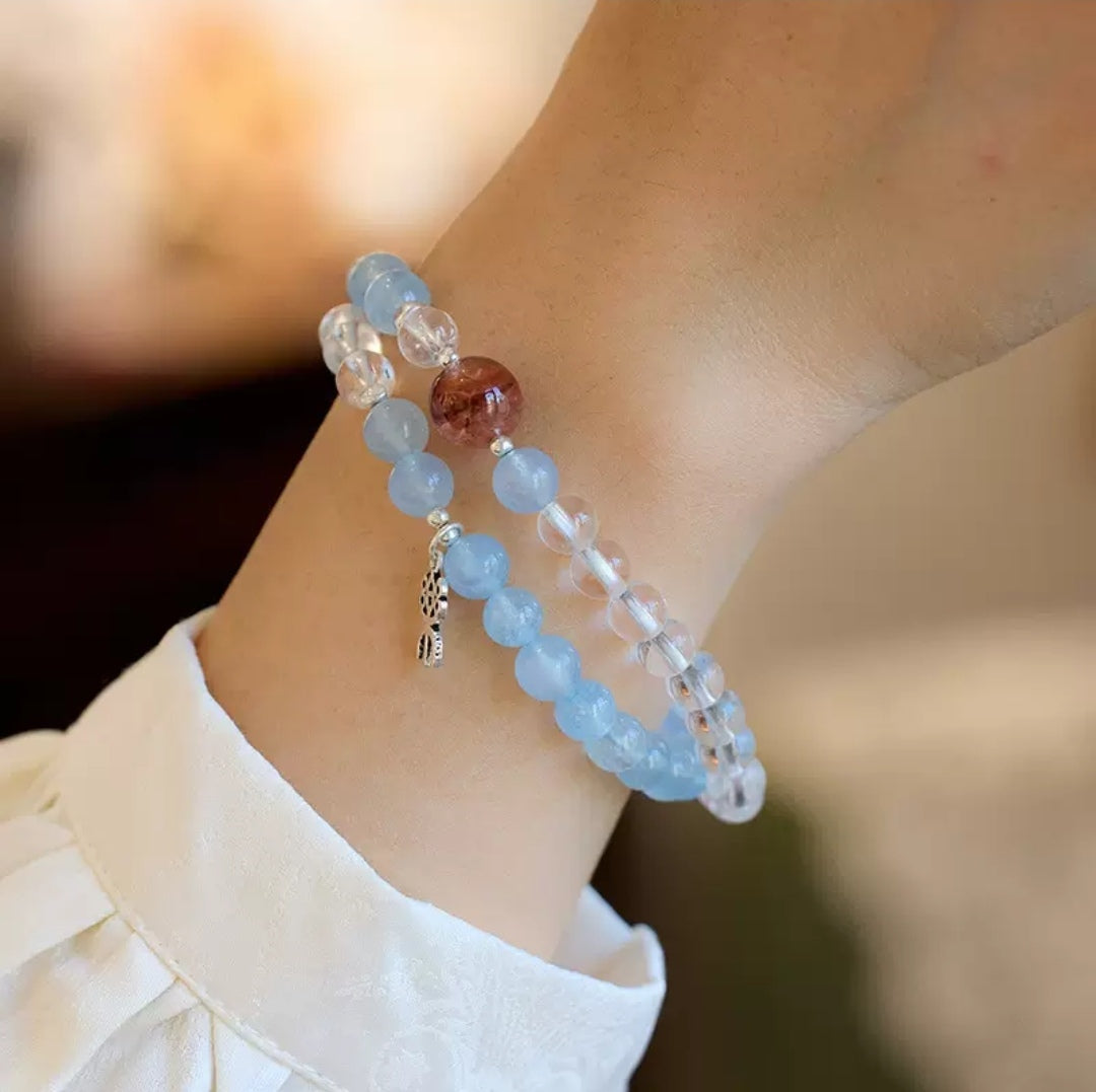Aquamarine White Crystal Strand