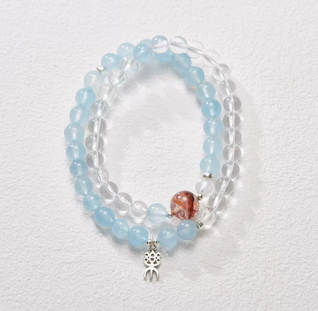 Aquamarine White Crystal Strand