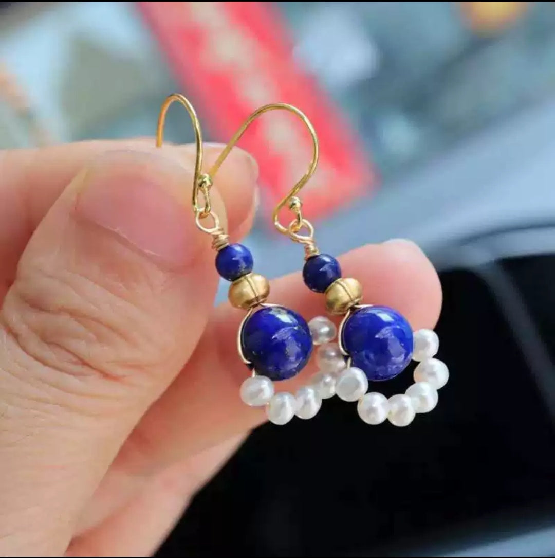 Lapis lazuli pearl earrings