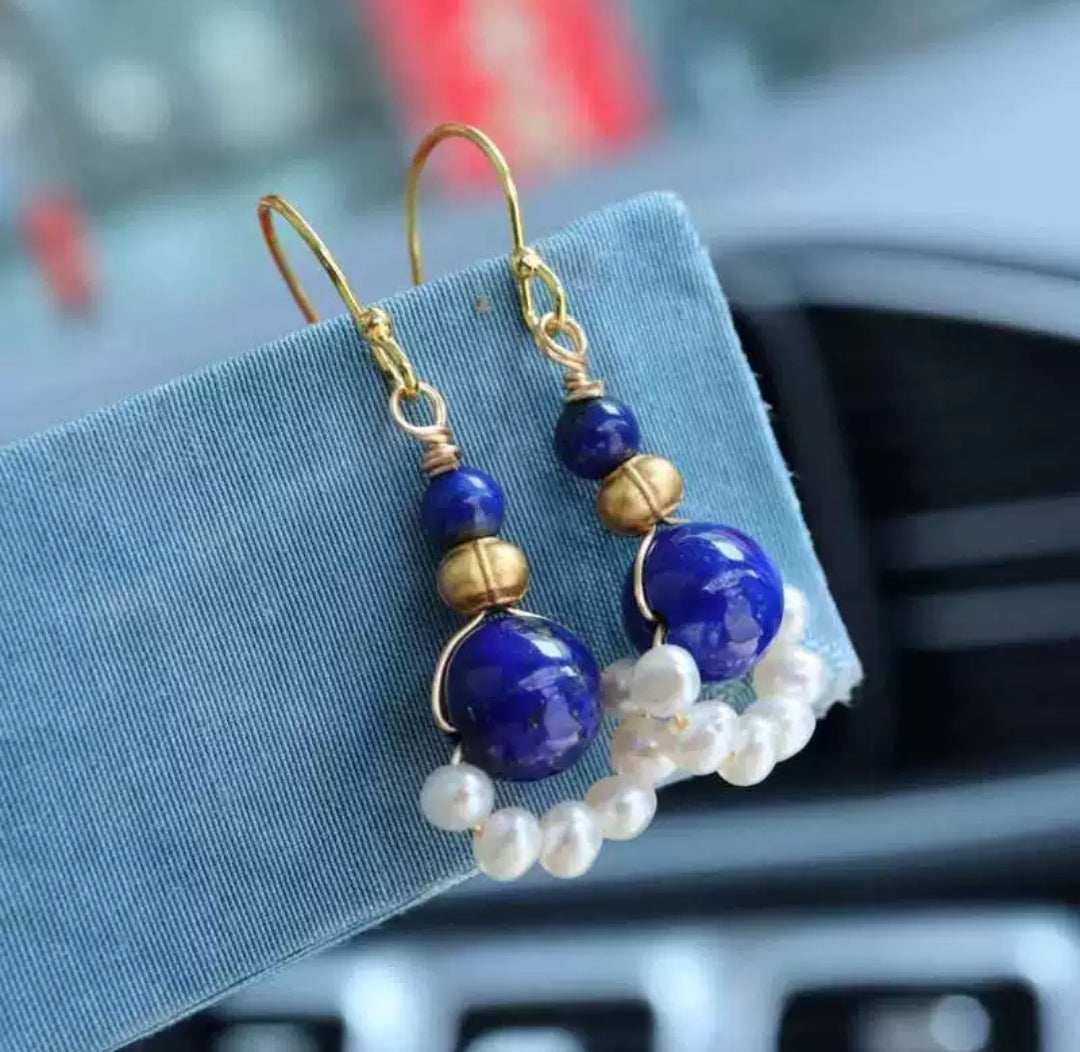 Lapis lazuli pearl earrings