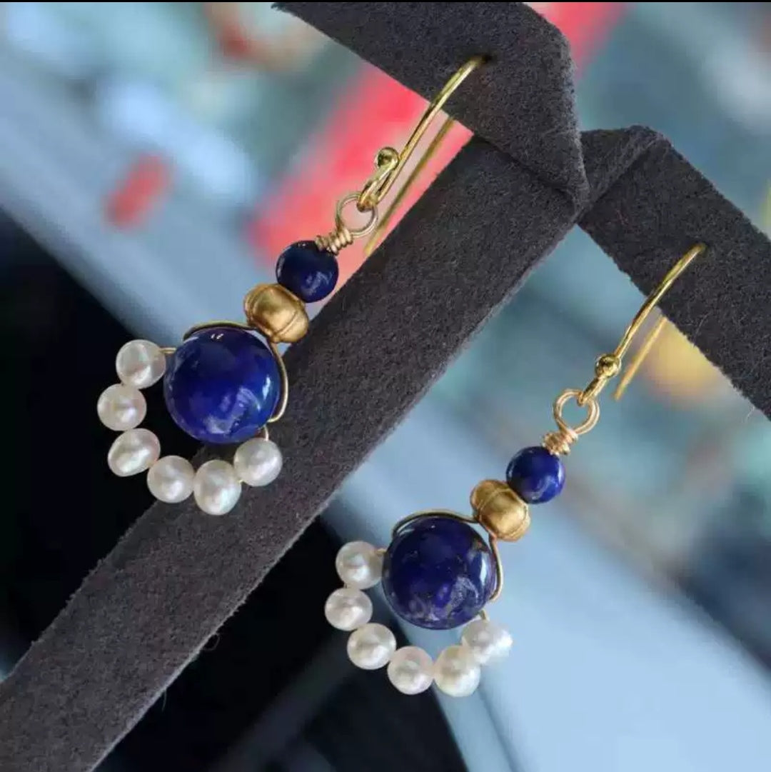 Lapis lazuli pearl earrings