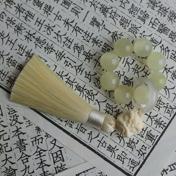 Green Glaze Waking Lion Ivory Fruit Handle Piece