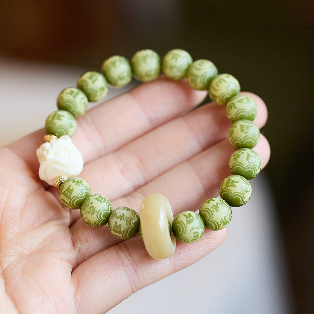 Carved Six Character Truth Green Bodhi String