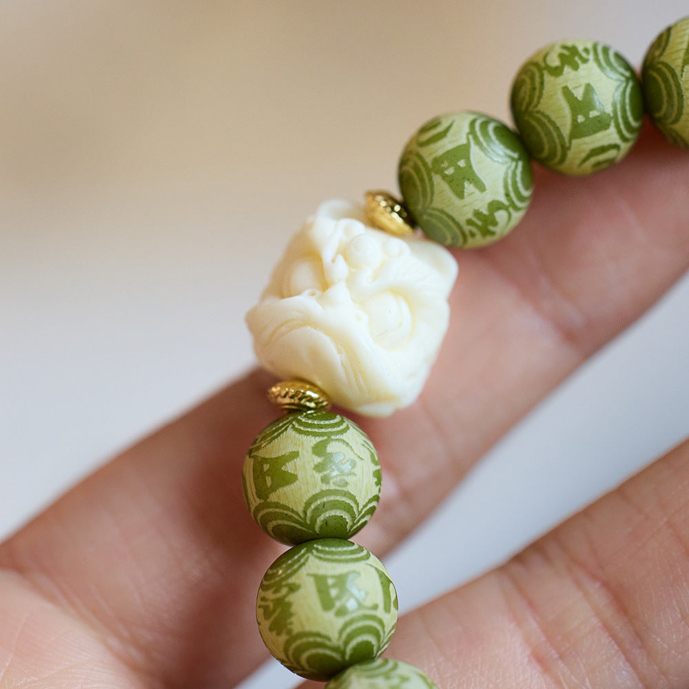 Carved Six Character Truth Green Bodhi String