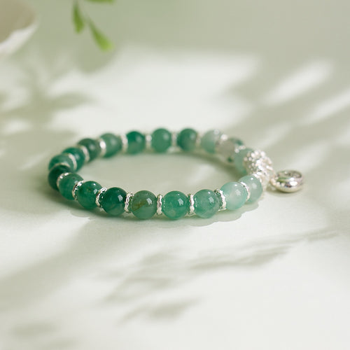 African Emerald Crushed Silver Money Pouch Bracelet