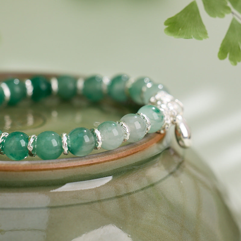 African Emerald Crushed Silver Money Pouch Bracelet