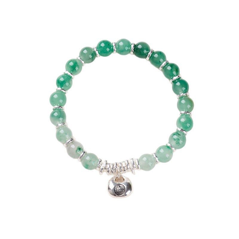 African Emerald Crushed Silver Money Pouch Bracelet