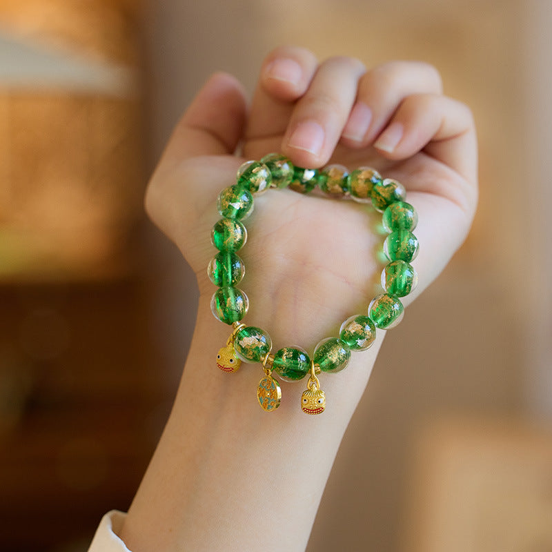 Gilt Gold Devouring Beast Green Fragrant Ash Glaze Strand