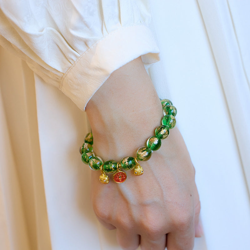 Gilt Gold Devouring Beast Green Fragrant Ash Glaze Strand